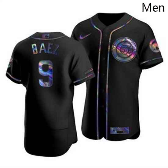 Men Chicago Cubs 9 Javier Baez Men Nike Iridescent Holographic Collection MLB Jersey Black
